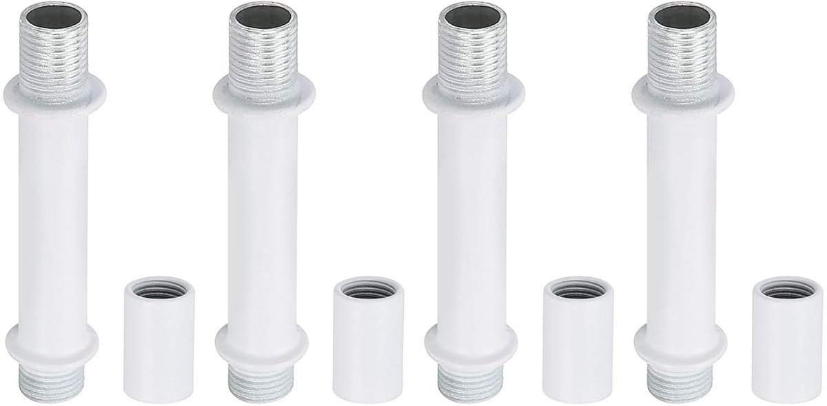 Straight Tubular Lamp Handle Set - Lamp Stem 4pcs M10 Carbon Steel - 50mm Long Double Sided Thread Tube - Coupling Nut Sleeve voor Chandeliers - Wit