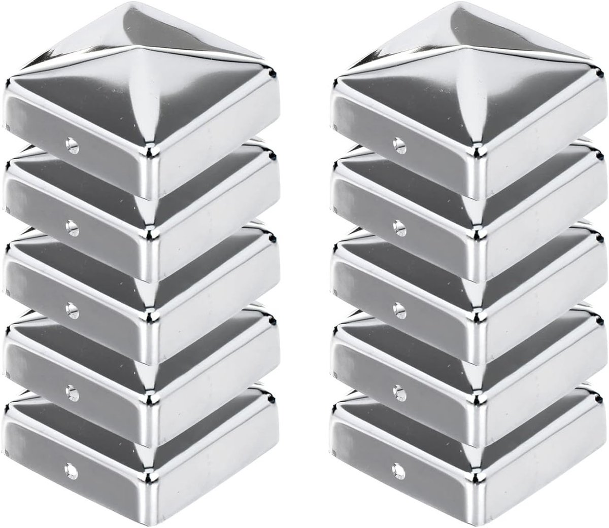 Set van 10 paalkappen voor houten palen | 70 x 70 mm | plat/piramidevormig | roestvrijstalen schuttingkappen | afdekkap voor schuttingpalen | paalafdekking