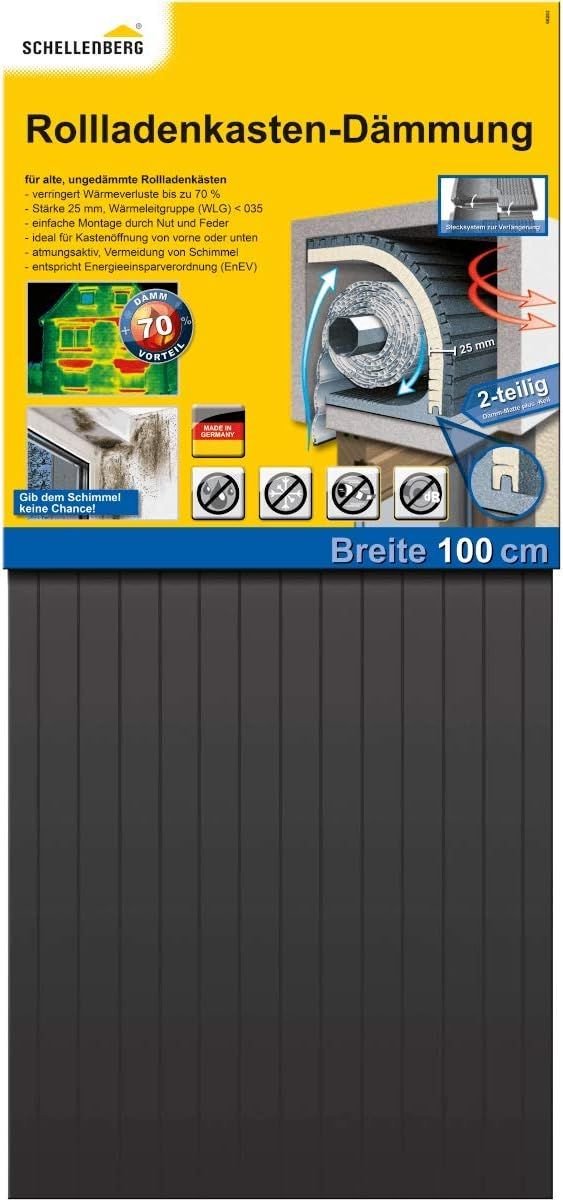 Schellenberg 66282 Thermische isolatie voor rolluiken, 2-delig met een dikte van 25 mm, 100 x 50 cm, rolluikisolatie