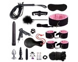 Oneay BDSM bondage 19-delige set, hoogwaardige seksspeelgoedset voor stellen, SM-set voor volwassenen, anale inserter voor man en vrouw, penisring, handboeien bondage SM-set, seksspeelgoed