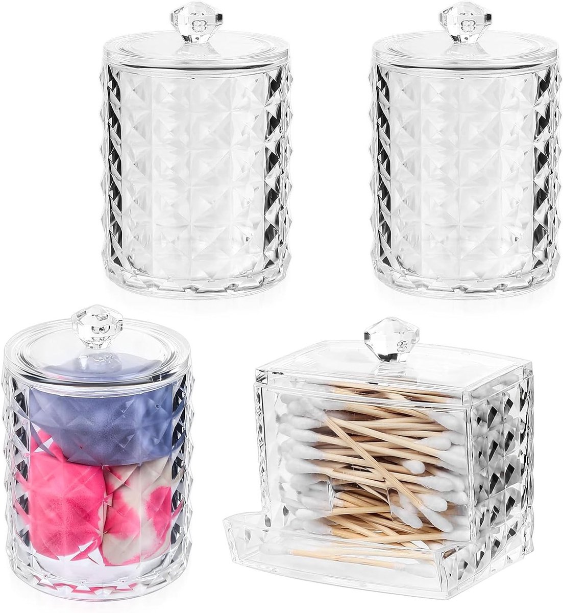 4-delige Opberghouder voor Wattenstaafjes en Wattenpads, Organizer voor Cosmetica, Badkamer en Make-up Accessoires