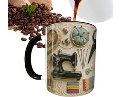 Koffiemok Naai-thema - Thee beker - Dranken serveren - Antislip bodem - 300 ml - Grijs