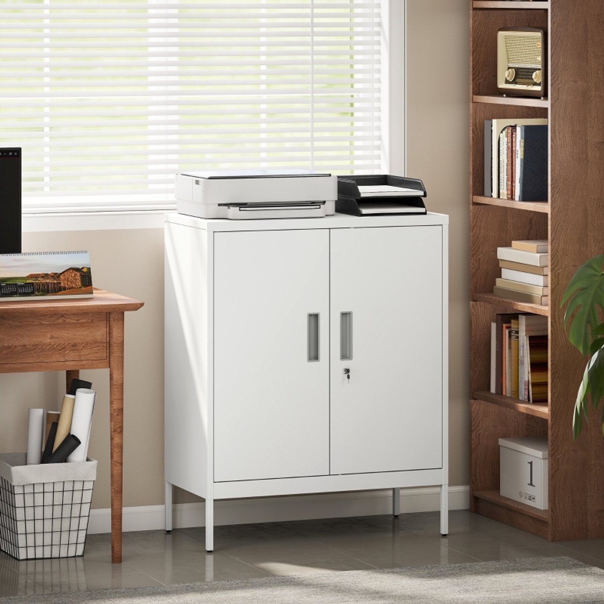 MODFU Archiefkast - Afsluitbaar En Met Verstelbare Planken - Modern - Voor Kantoor - Staal - Wit - 80 x 40 x 100 cm
