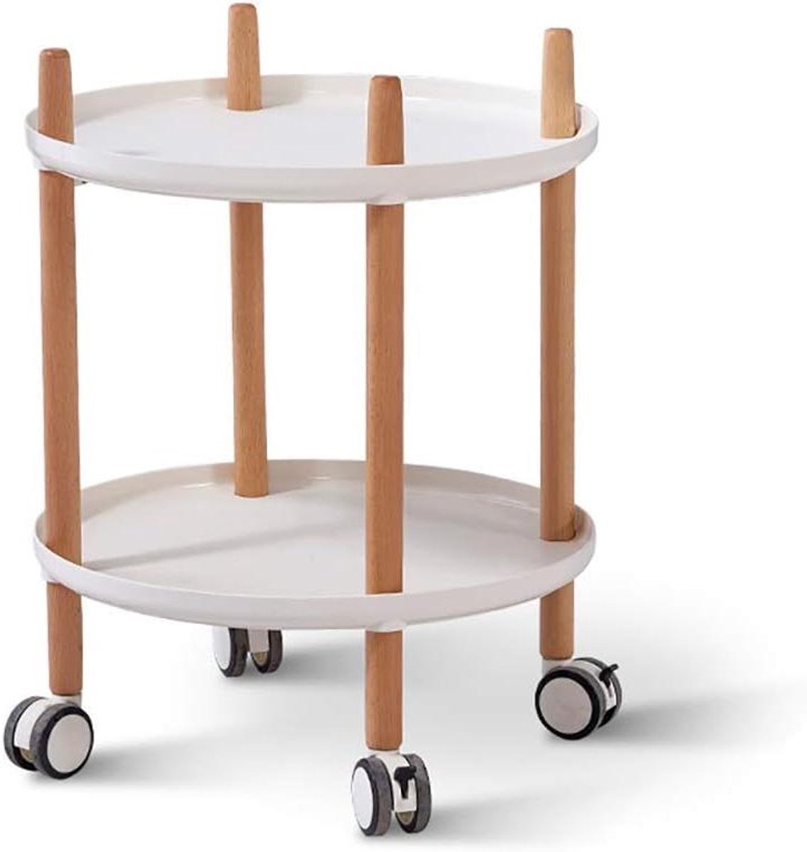 Houten Servicekar - Mobiele Trolley - Huishoudelijke Hulp - Stille Remwielen - 45 x 52 cm - Wit