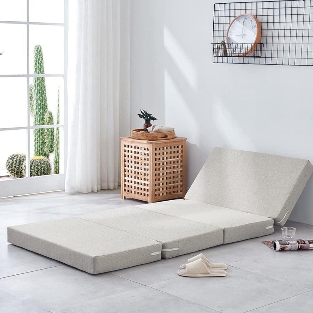 Opvouwbare Schuimmatras - Draagbaar Futonbed - Gastenslaap Oplossing - Ruimtebesparend Ontwerp - 60 x 200 cm - Grijs