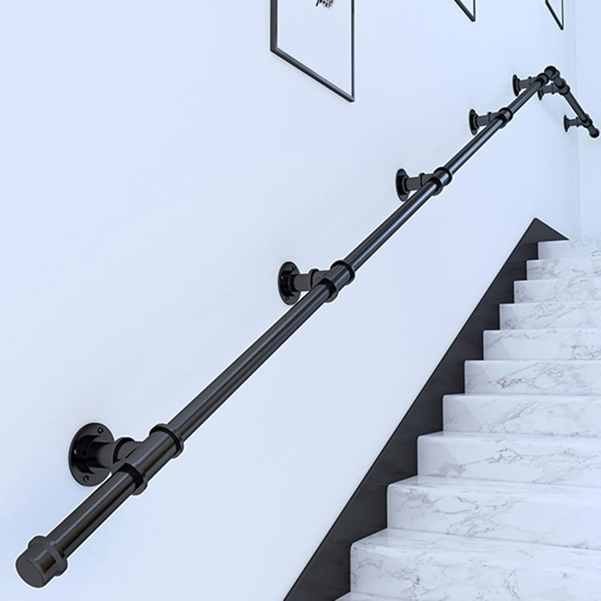 Moderne metalen trapleuningen binnenshuis, veiligheid Loft trapleuningen leuning Guard, met installatiekit, badkamer Grab Bar voor restaurantgebouwen Ziekenhuisbad (kleur: zwart, maat: 80cm/2.6