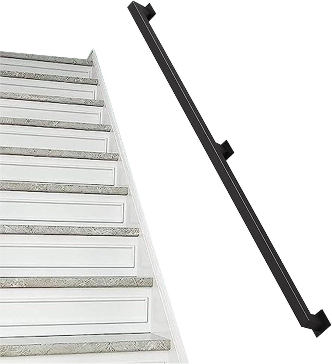 Trapleuning Handrails voor buitentrappen of binnentrappen, wandmontage trapleuning vierkante buis zwart metaal smeedijzer, handgreeprailkit (Size : 80cm)