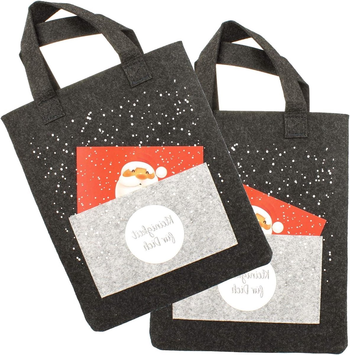 Herbruikbare vilt cadeauzakken set van 2 met print en handvat voor Advent en feestdagen