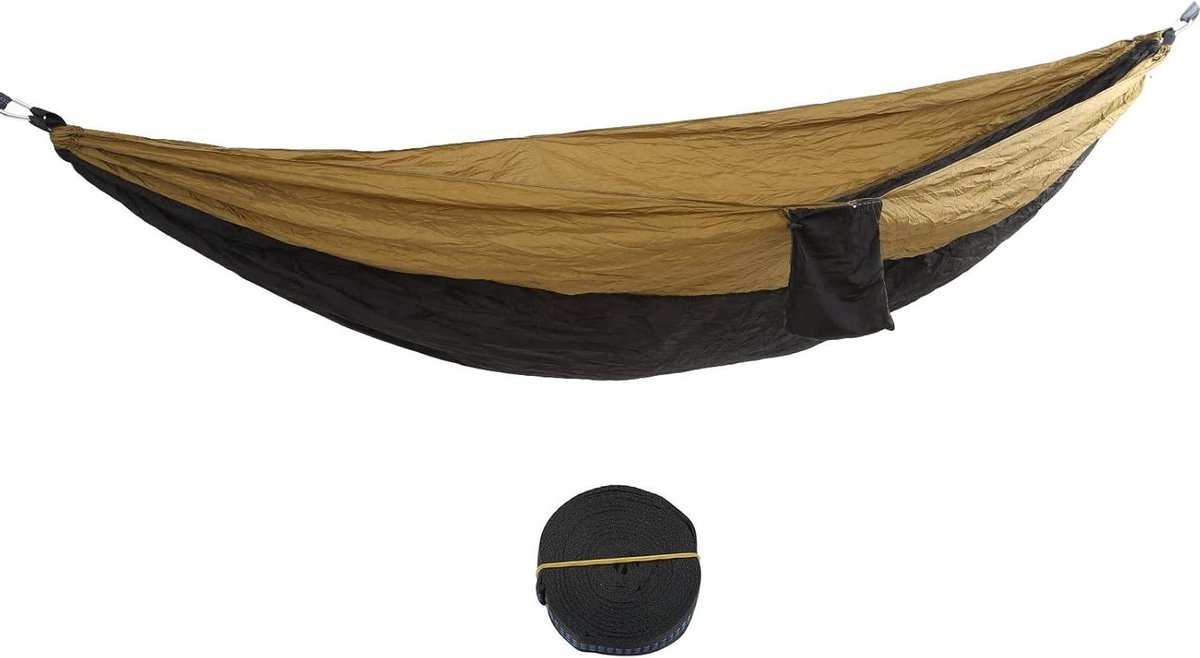 Dubbele hangmat - Reishangmat - Buiten ontspannen - Dubbele lus boomriemen - 270x140cm - Zwart