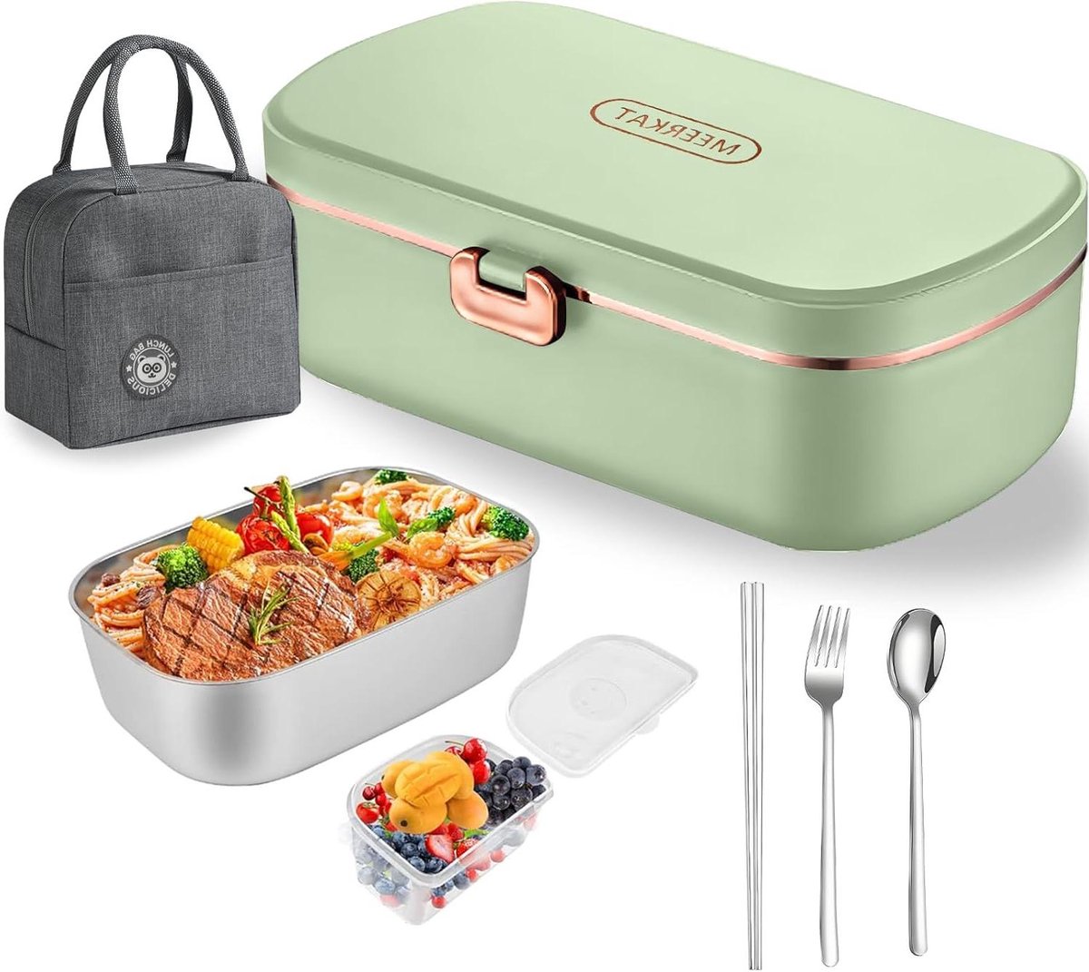 Elektrische lunchbox - Voedselverwarmer thermos - Warm eten onderweg - Waterloze verwarming - 12 Liter - Groen