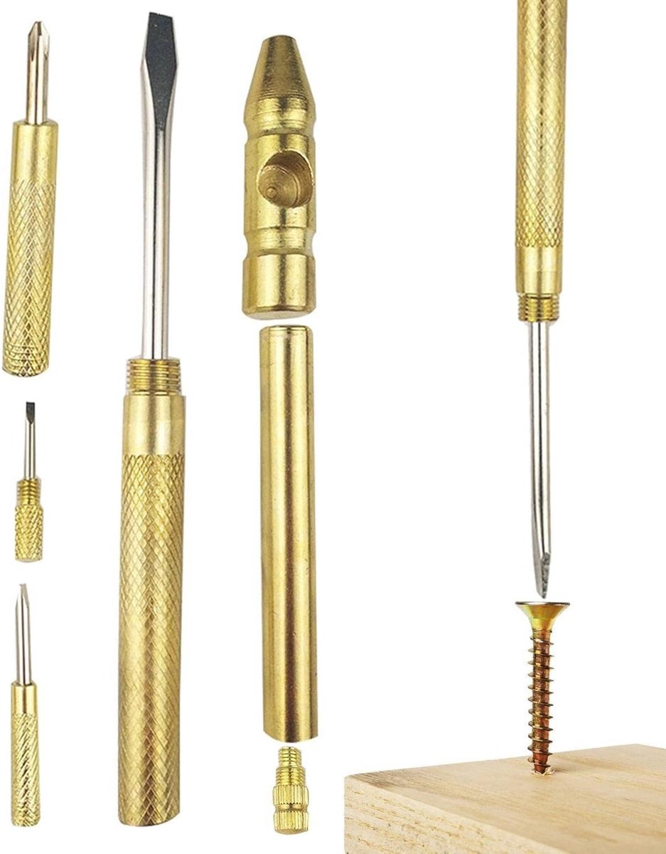 Koperen Hamer - Multifunctioneel Gereedschap - Kleine Reparatie - 6-in-1 Functie - 15.6 cm - Goudkleurig