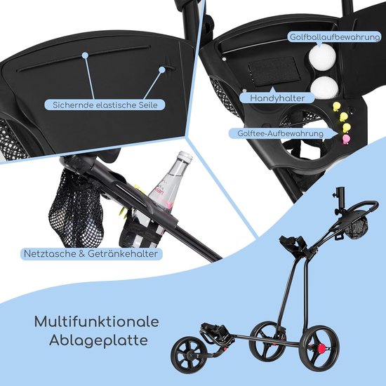 Golftrolley - Golfkar Golfwagen - Golfen op de baan - Inklapbaar met remsysteem - 915 x 60 x 1295 cm — afbeelding 4