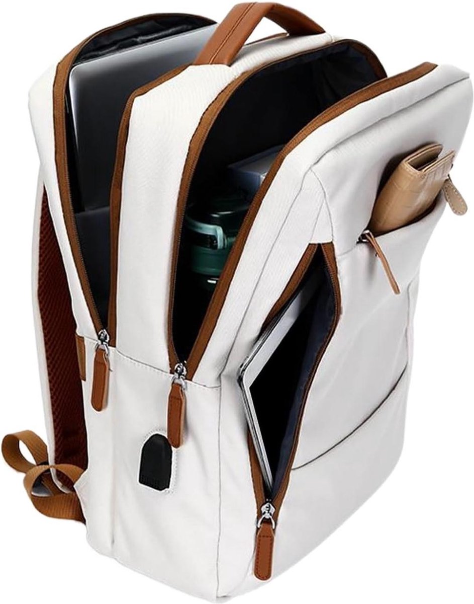 Laptoptas Dames - Werktas Organizer - Dagelijks Gebruik - Meerdere Vakken - 15 Inch - Wit