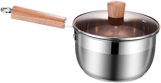 Roestvrijstalen melkpan - Sauspan met deksel - Eten Bereiden - Dubbele schenktuiten - 18cm - Zilverkleurig