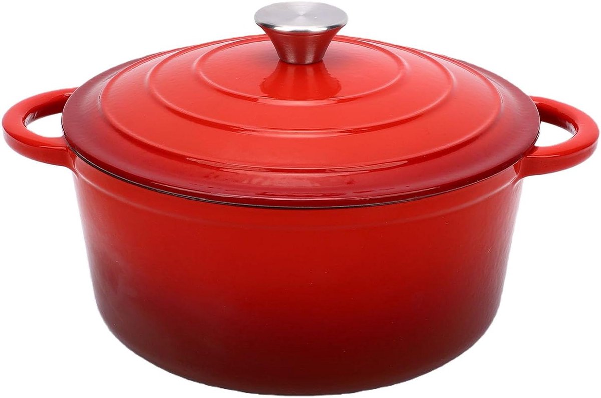 Gietijzeren Braadpan - Ovenschaal Stoofpan - Langzaam Koken - Gelijkmatige Warmte - 26 CM - Rood