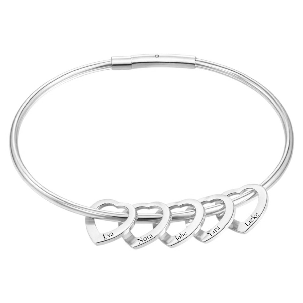 Bangle met 5 Hartjes Zilver