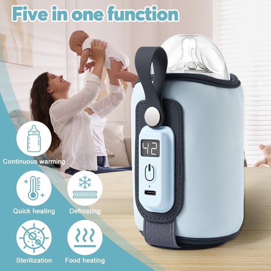 Babyvoedingwarmer - Draagbare USB-flessenwarmer - Nauwkeurig instelbare temperatuur - Blauw — afbeelding 4