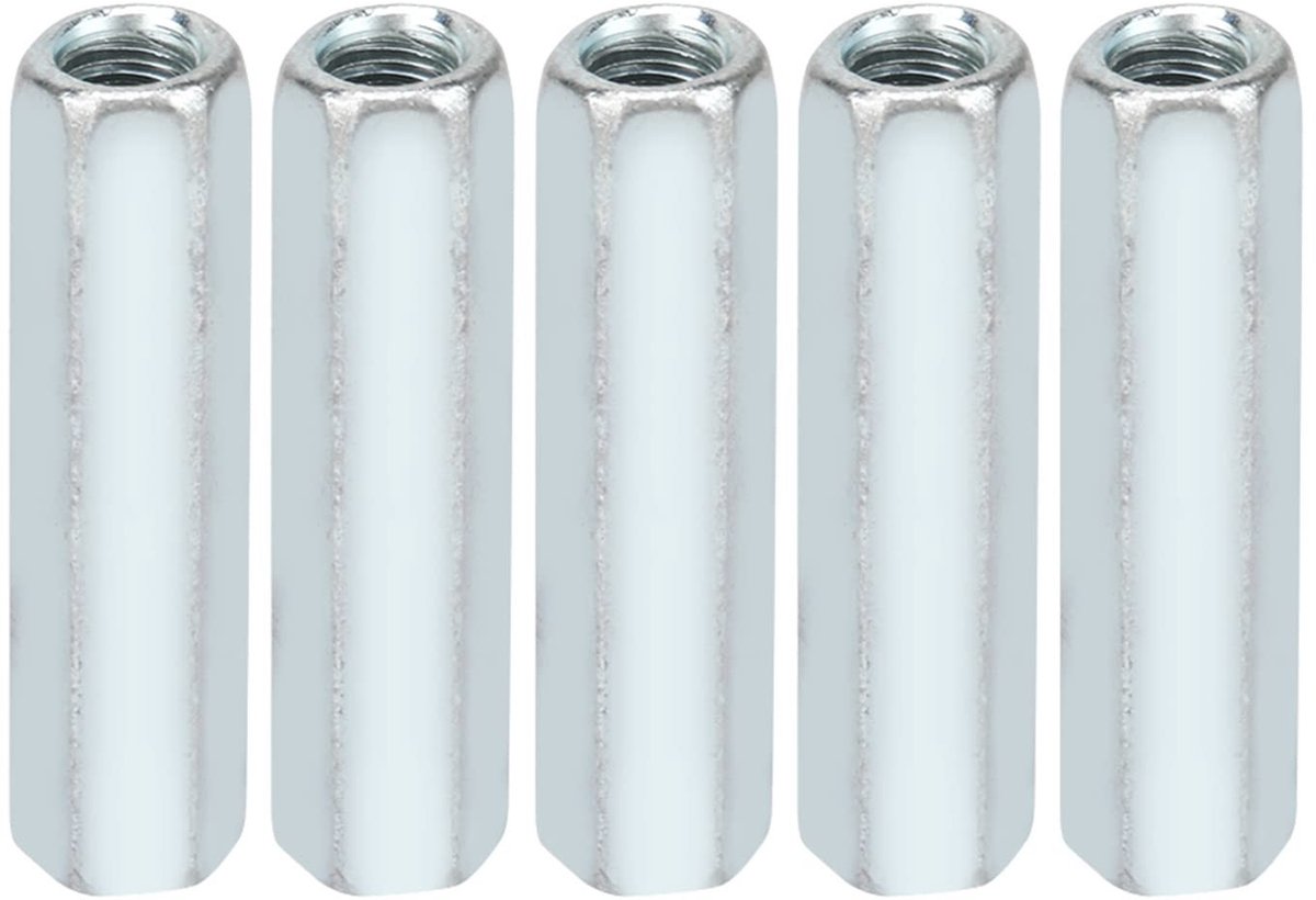Dailygoody - 5 Stuks M6 X 40mm Galvaniserde Hex Koppelingmoer - Duurzaam en Sterk - Voor Rechte Draadstang - Hoogwaardige Kwaliteit - Gemakkelijk te I...