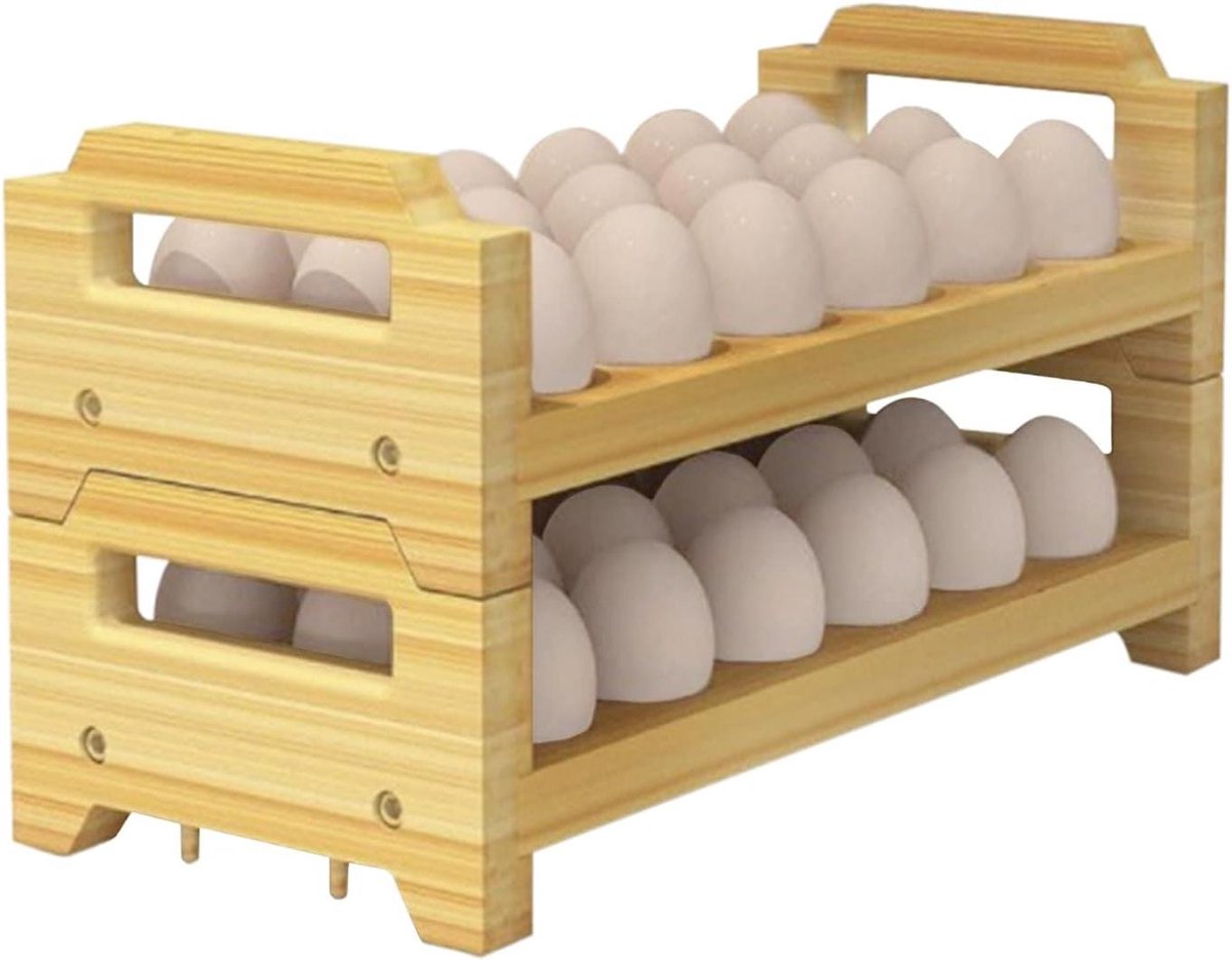 Houten eierhouder - Eierrek 2 niveaus - Keuken organiseren - Stapelbaar ontwerp - N.v.t. - Bruin