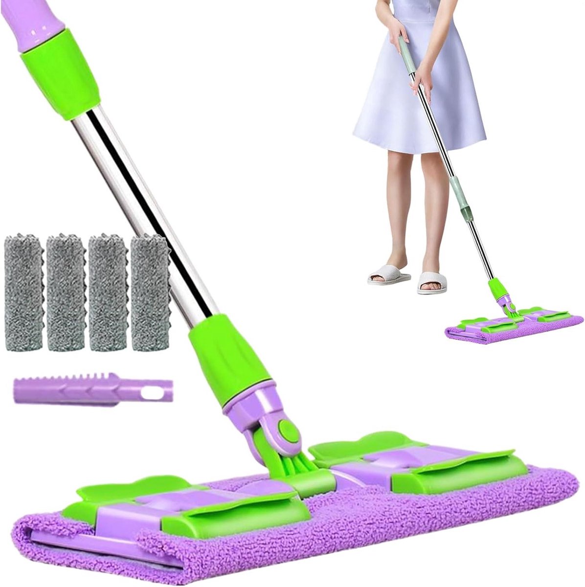 Vloerwisser - Dweil mop - Vloeren reinigen - Verstelbare steel - 120 cm - Grijs
