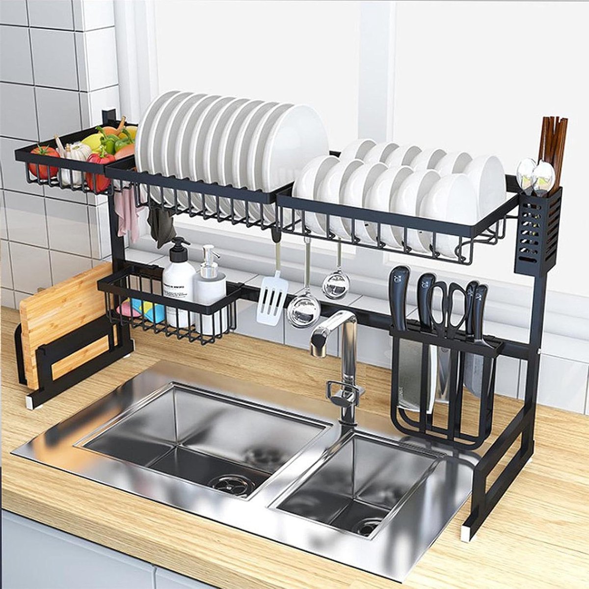 Afdruiprek Boven Gootsteen - Keuken Organizer - Vaat Drogen - Grote Capaciteit - 65 cm - Zwart