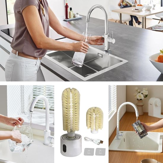 Elektrische Flessenwasser - Borstel Bekers - Schoonmaak Gerei - Handsfree Reiniging - 16 x 10 x 19.5 cm - Niet gespecificeerd — afbeelding 2