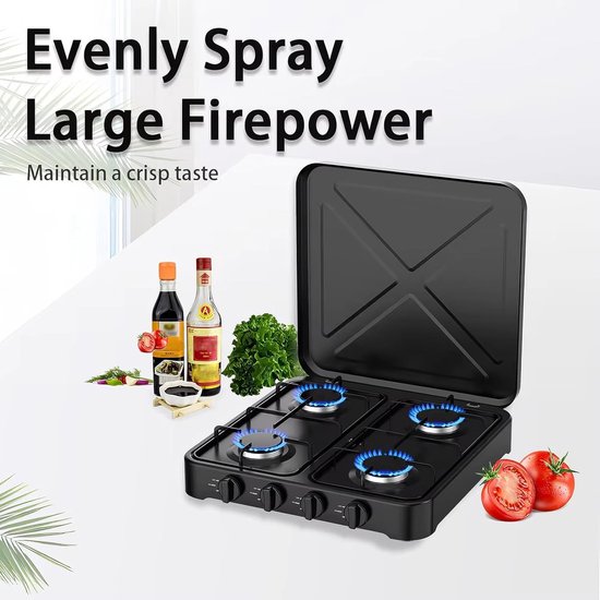 Camping Gasfornuis - Tafelmodel Kookplaat - Buiten Koken - Automatische Ontsteking - 4 Pits - Zwart van Camping — afbeelding 3