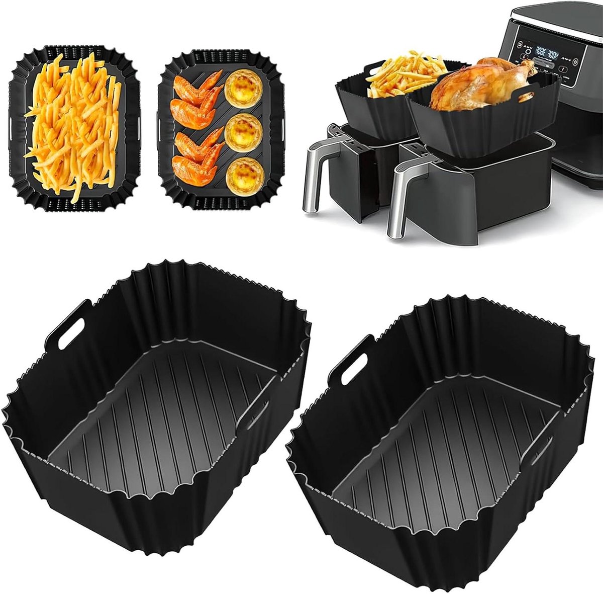 Airfryer Accessoires - Bakpapier - Siliconen Bakje - Mand - Spatels - Oven Rek - hittebestendig