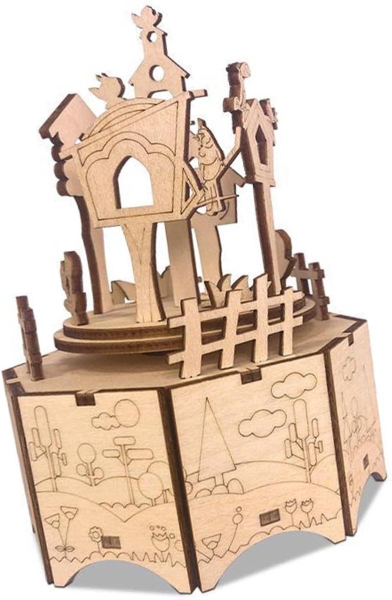 Muziekdoos Houten - Doe-het-zelf Puzzel - Creatief Hobby - Originele Houtstijl - 20 cm - Natuurlijk Hout