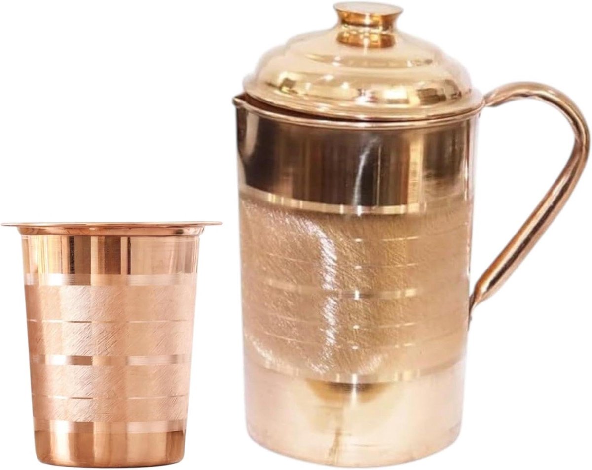 Koperen Kan - Waterkan Glas - Water Serveren - Authentiek Handgemaakt - 1.2 Liter - Koper