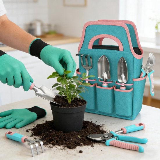Tuingereedschap Set met Tas Bloemenprint Tuinset Duurzaam Compleet Cadeau van Tuingereedschap. — afbeelding 3