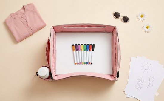 Panilli Reistafel voor Kinderen met Tekentafel & Tablethouder & 8 Stiften - Reistafel voor Kinderen – Autotafel – Speeltafel Auto – Auto Stoel organizer Kinderen - auto organizer - pink — afbeelding 5