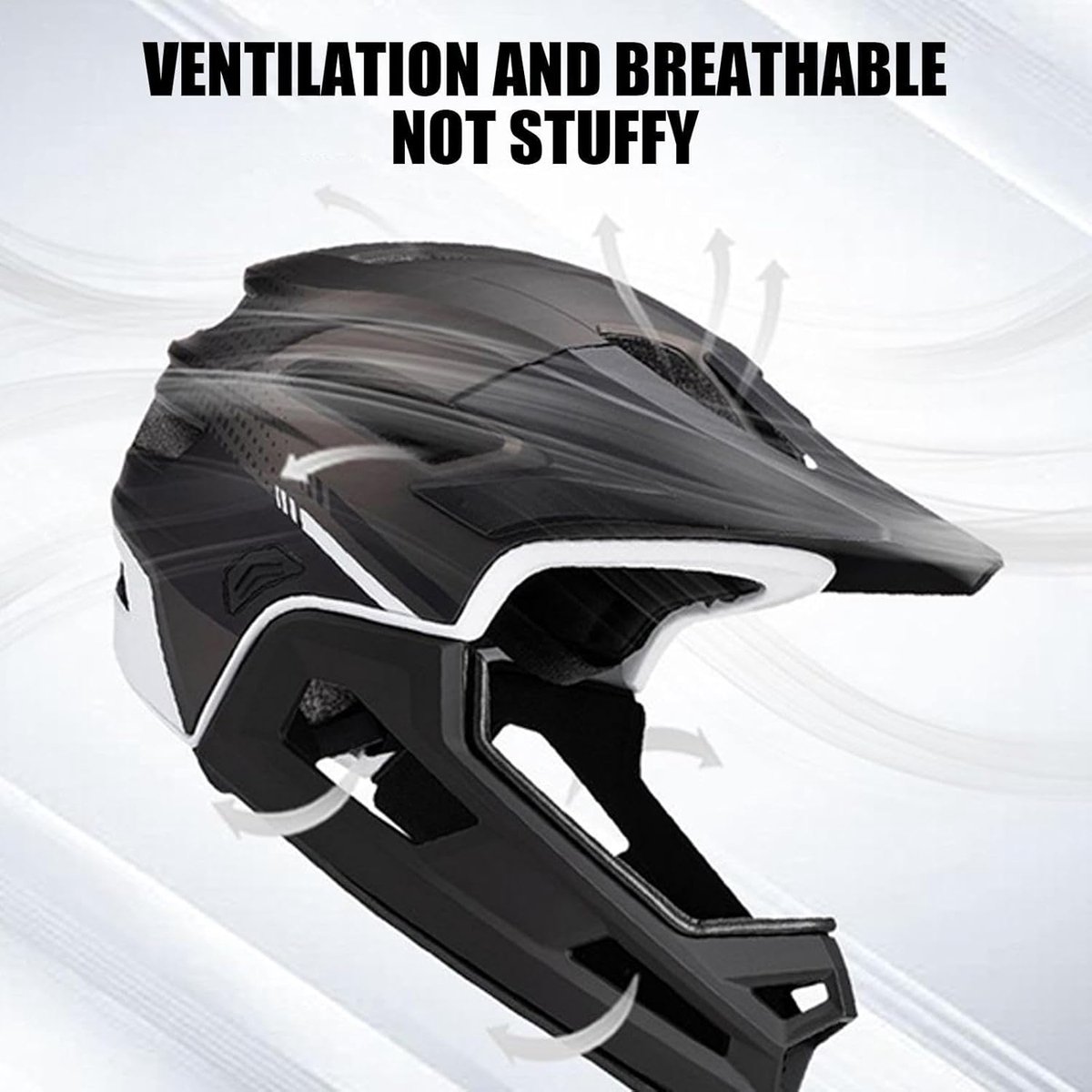 Mountainbikehelm - Fietshelm - Veilig Fietsen - Verwijderbare Kinbescherming - 58-62 cm - Zwart – foto 8