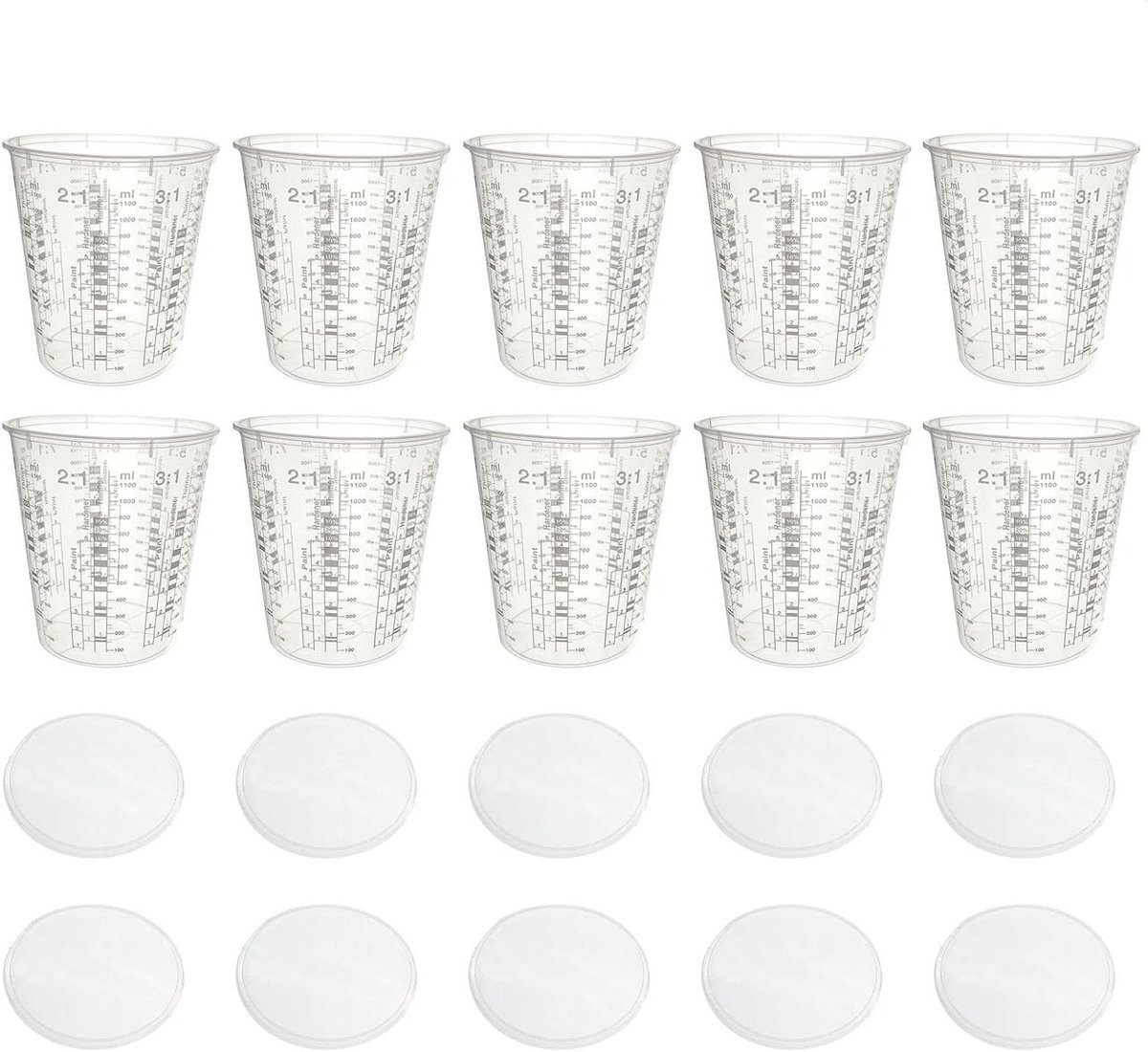 Mengbekers Set - Verf Maatbekers - Nauwkeurig Mengen - Met Deksel - 1370 ml - Transparant