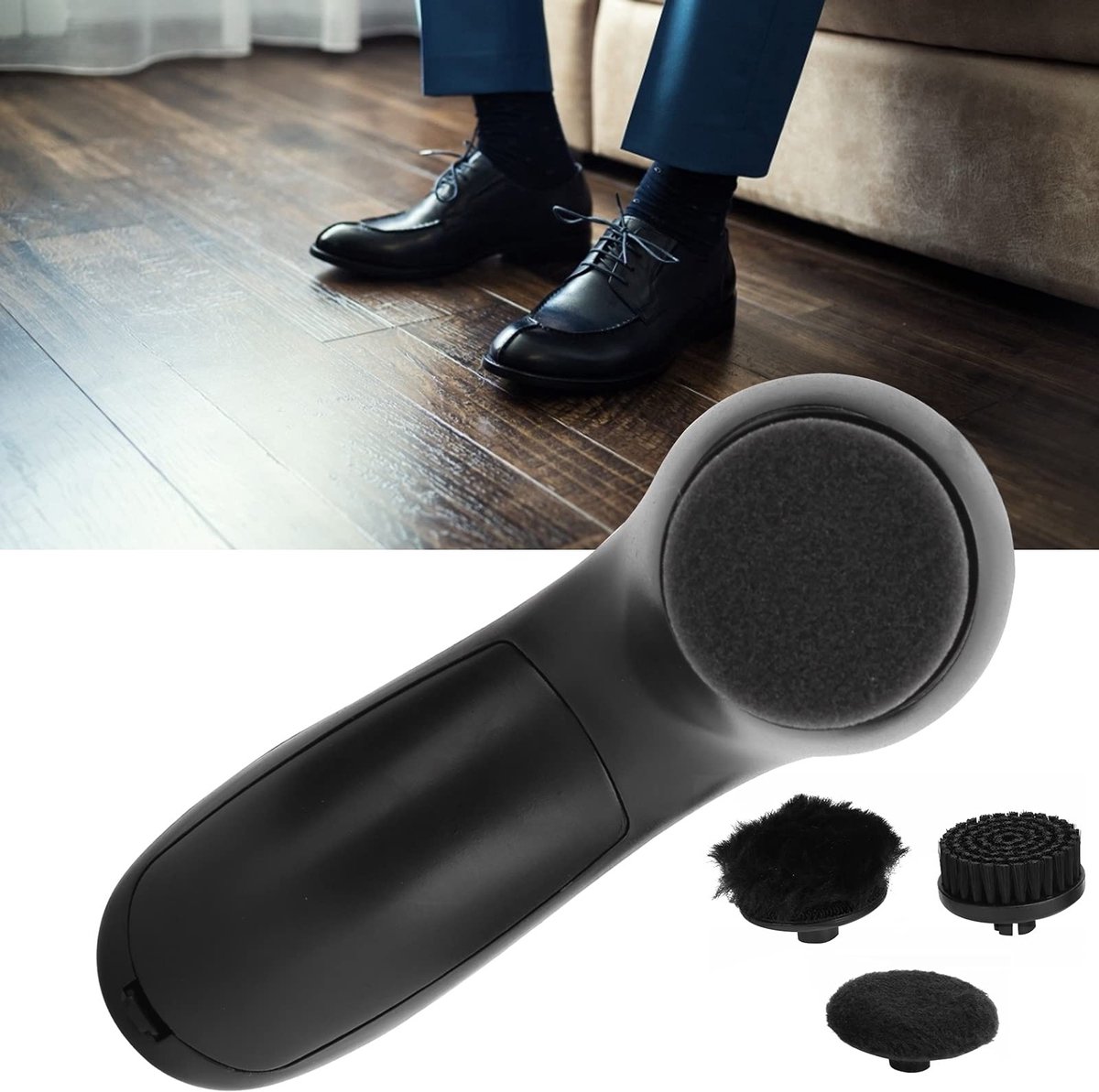 Dailygoods - Dailygoody - Elektrische Schoenborstelset - Schoenverzorging - Draagbaar - Zwart - Polijstborstel - Schoonmaken leren schoenen - Geschikt voor leren s