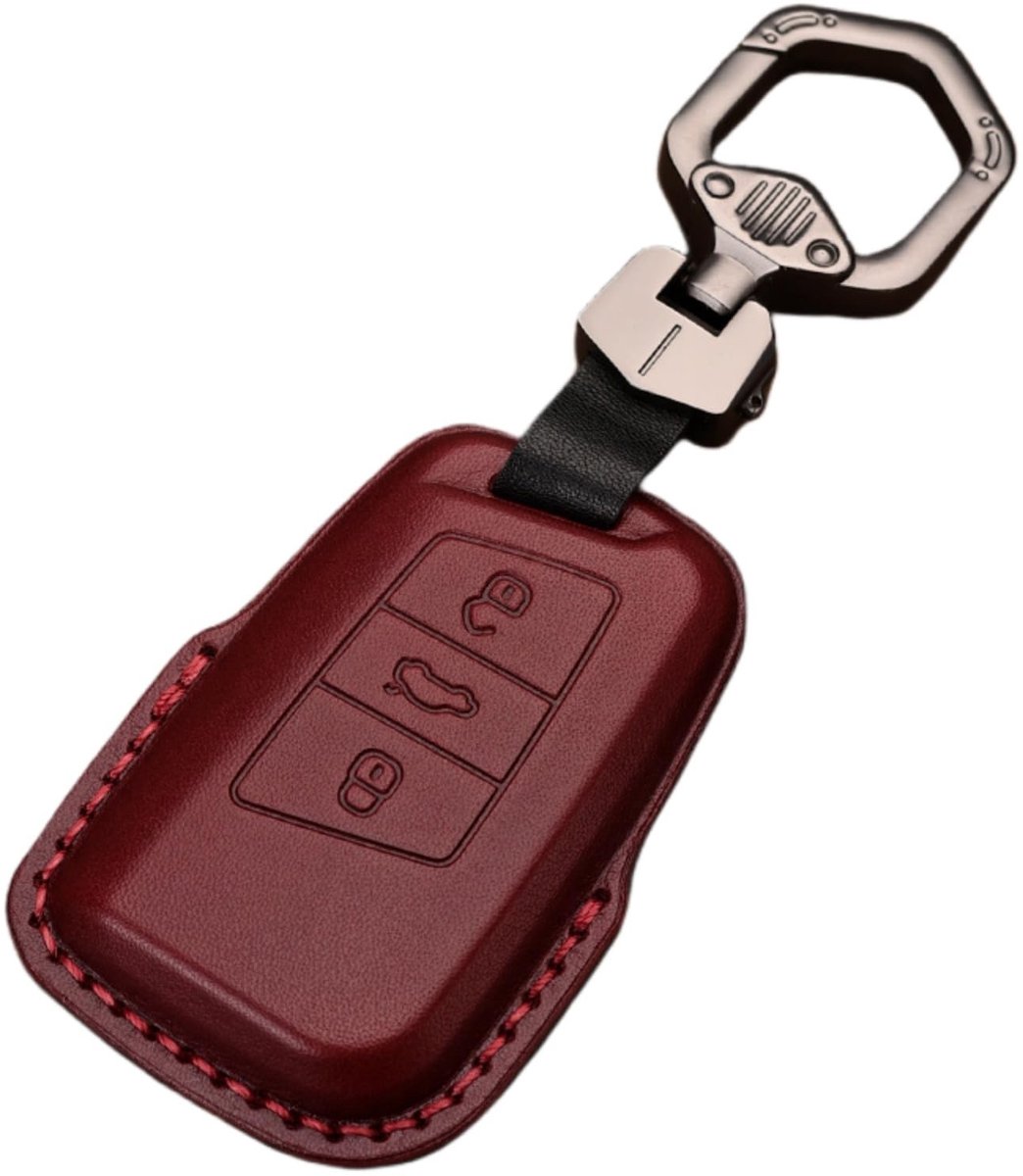 Dailygoods - Dailygoody - Lederen autosleutelhoes - Sleutelcover - Modieus ontwerp - Rood - Bescherming tegen schade - Geschikt voor Volkswagen modellen - CC Arteo