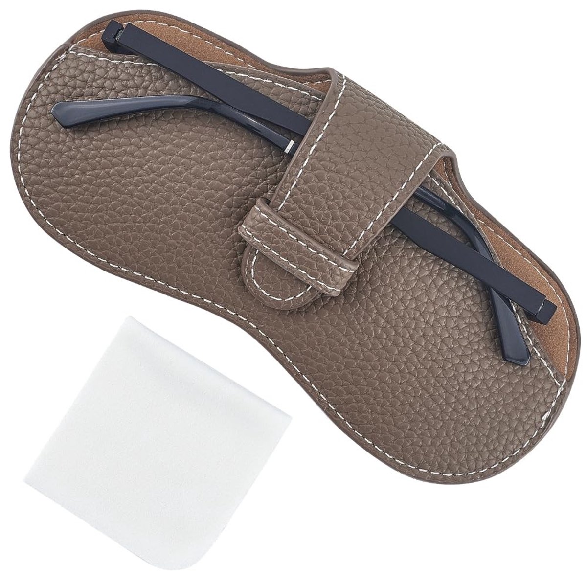 Dailygoods - Cosensi - Dailygoods - Dailygoody - Leren brillenkoker - Draagbare zonnebriltas - Lichtgewicht en compact - Bruin - Knijpsluiting voor onderweg - Geschikt voor vakantie en d...