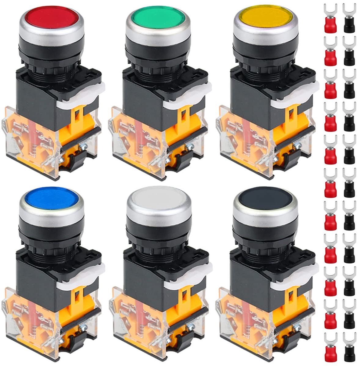 Dailygoods - Dailygoody - Set van 6 Momentary Pushbutton Switches 440V - 22mm - 10A - 5 Kleuren