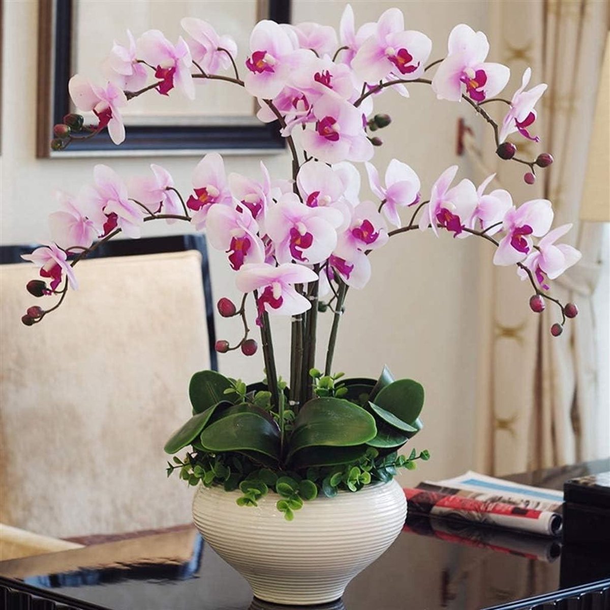 Decor Kunstbloemen - Nepbloemen Orchidee - Huis Decoratie - Zachte PU Blaadjes - 50 cm Hoo
