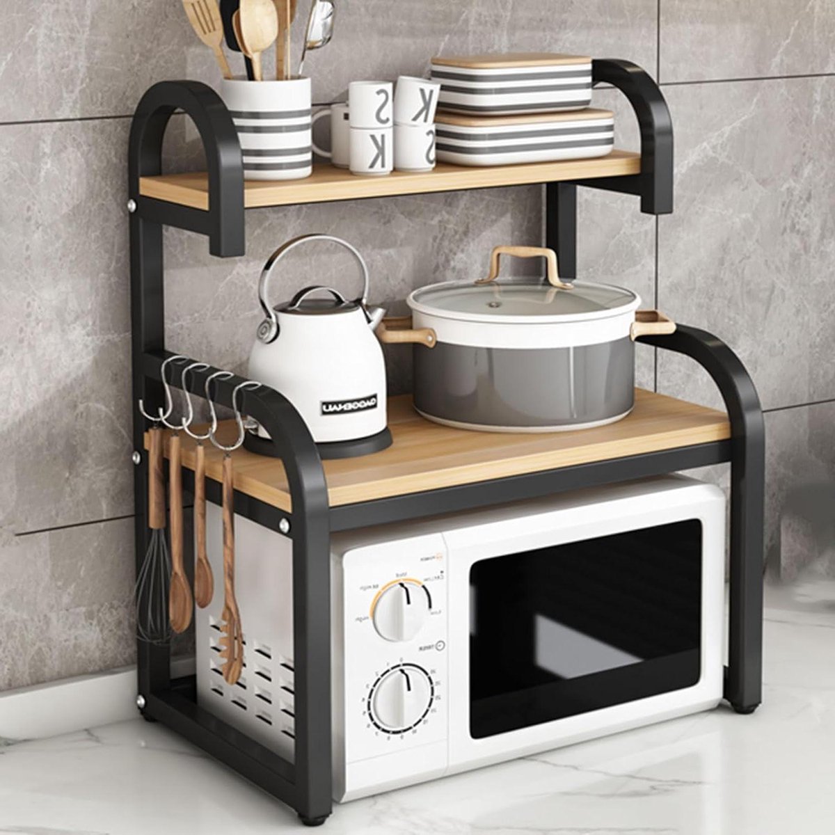 Magnetron Stand - Keukenrek - Keuken Organiseren - Dubbele Laag - Niet Gespecificeerd - Houtkleur