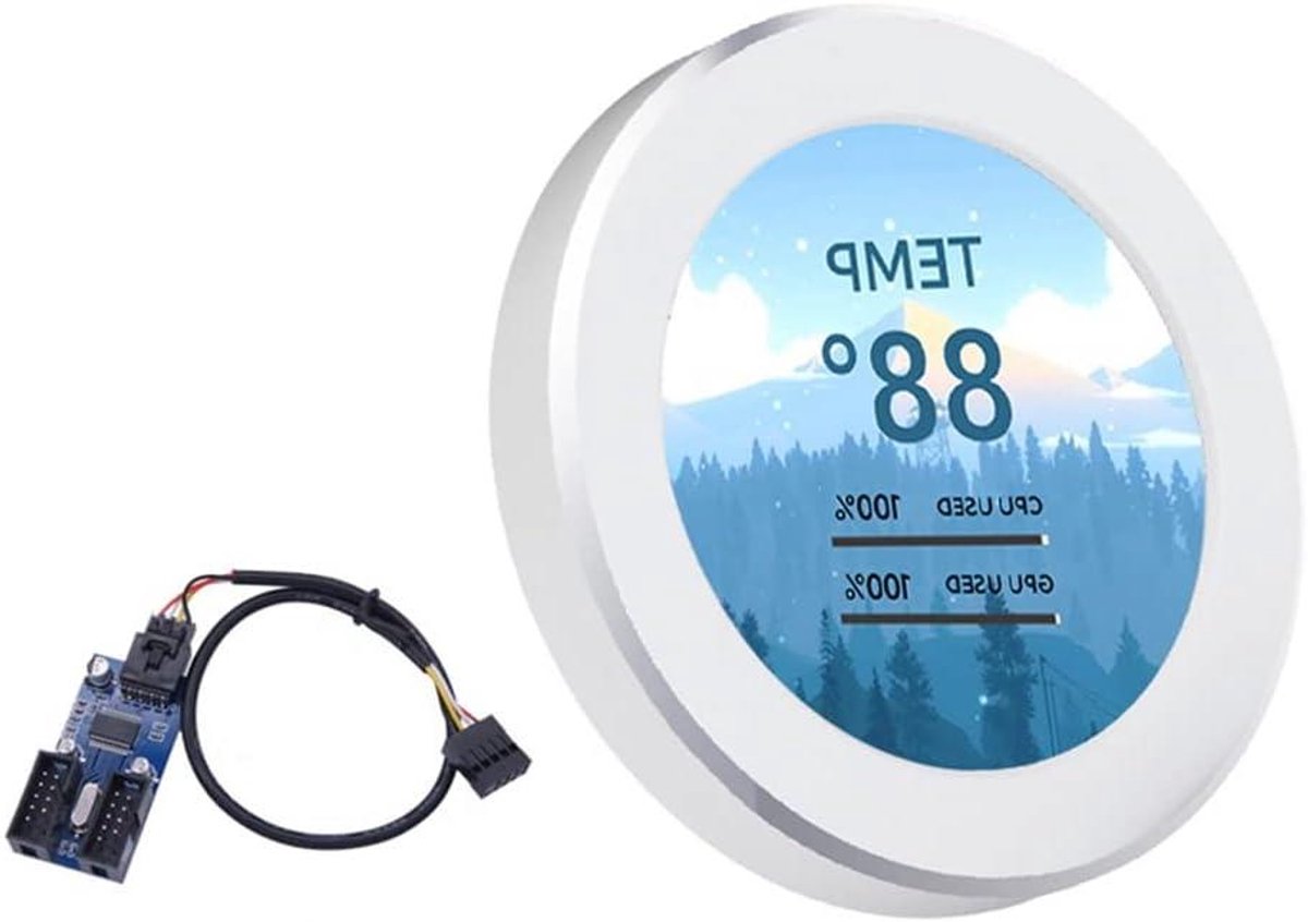 Secundair Scherm - Ronde LCD - Computer Monitoring - IPS Watergekoeld - 52mm Diameter - Wit