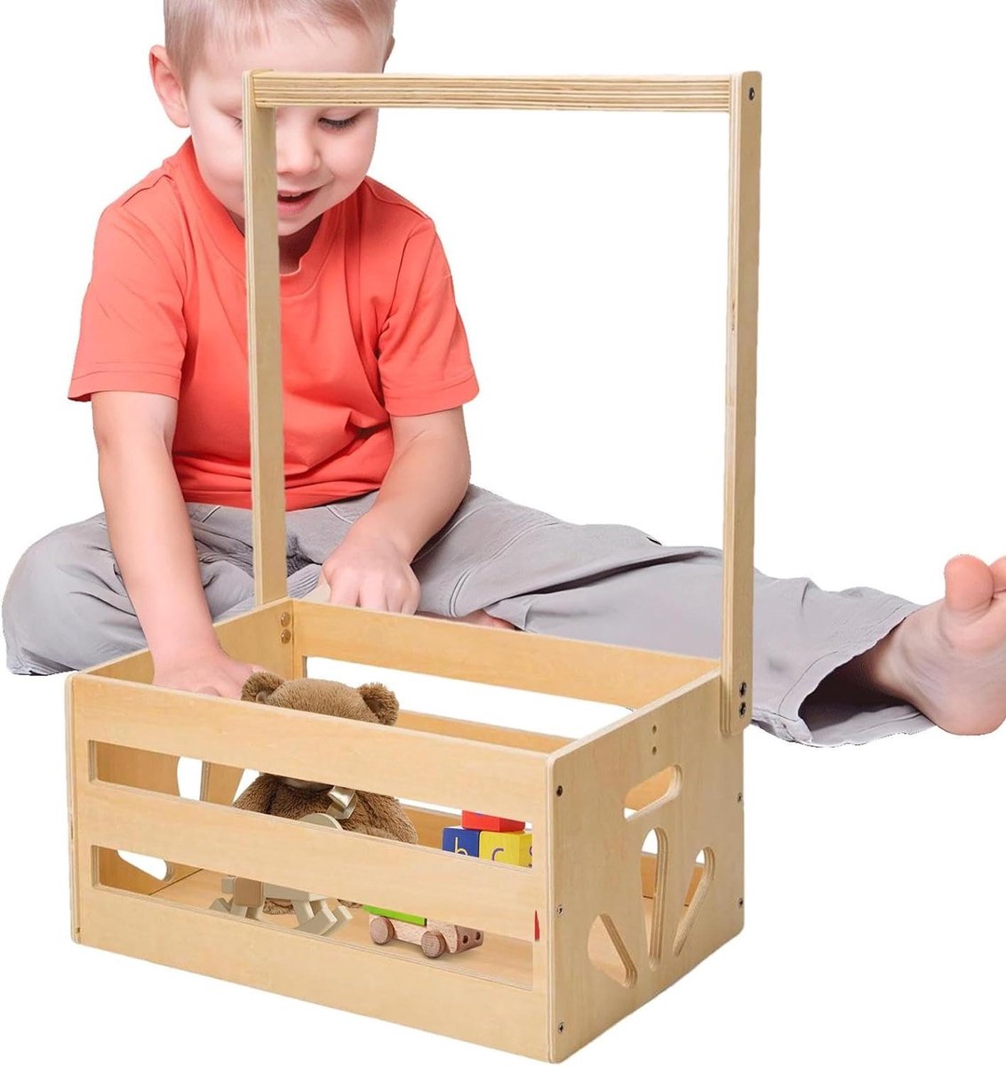 Baby opbergmand - Houten mand - Babykamer organiseren - Met hanger rek - Ruim - Houtkleur