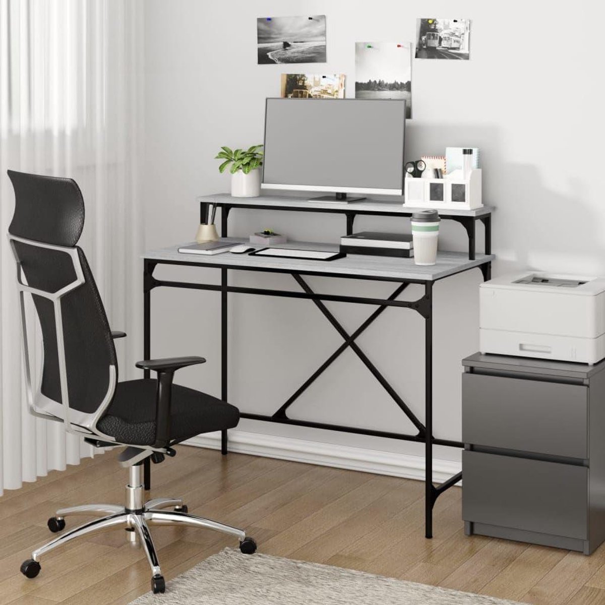 Bureau met kast - Werktafel - Thuiswerken - Geïntegreerde opbergruimte - 100 x 50 cm - Gri