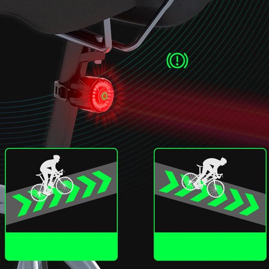 Fiets achterlicht - LED staartlicht - Veilig fietsen - Automatische remdetectie - 350 mAh batterij - Zwart — afbeelding 2
