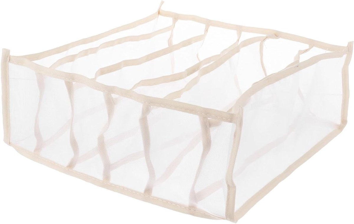 Opbergbox met Vakjes - Lade Organizer - Kleding Opbergen - Zachte Mesh Structuur - 32x32x12 cm - Beige