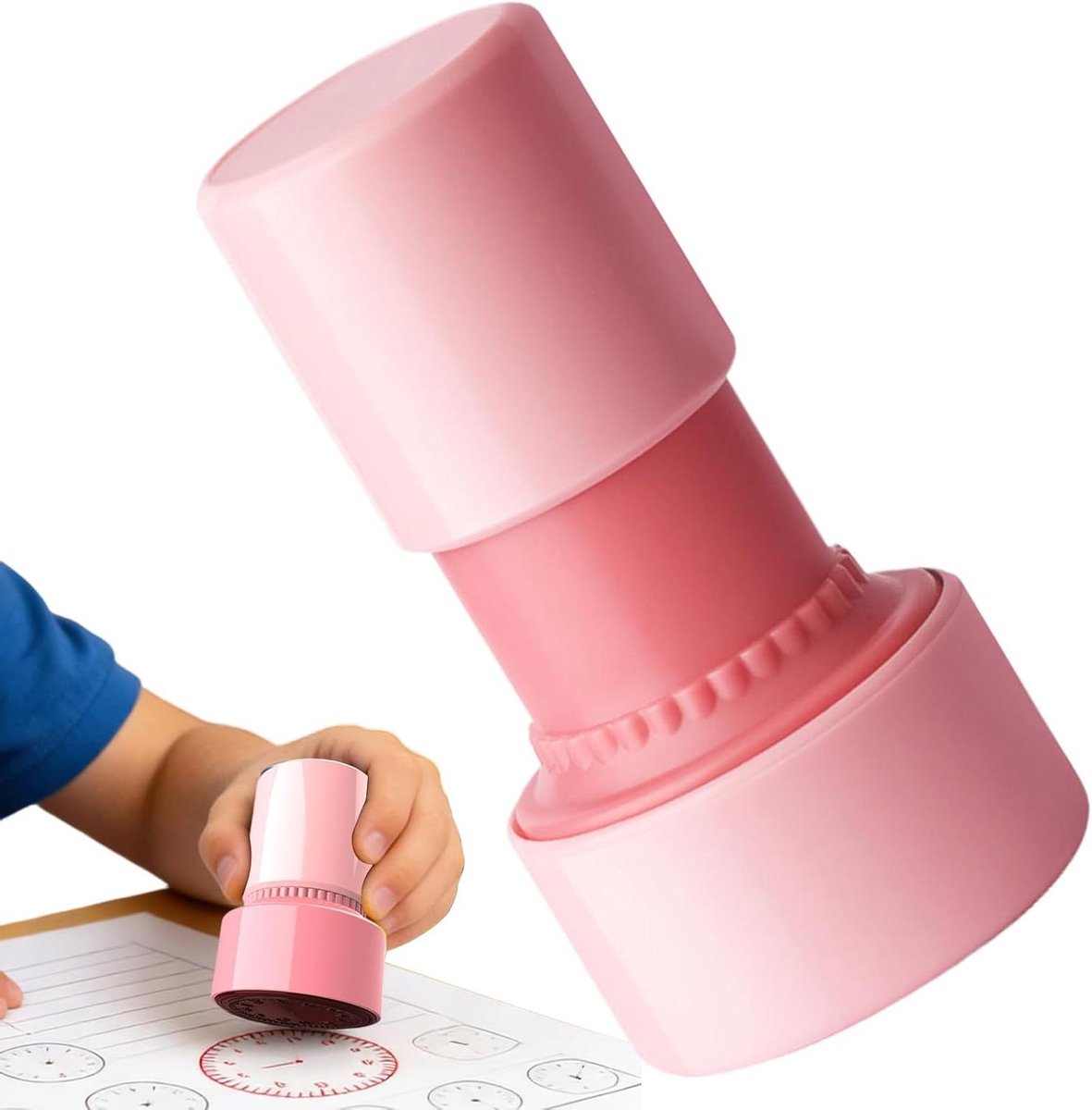 Kinderhorloge Stempel - Leerklok Speelgoed - Tijd Leren - Herbruikbaar Educatief - 3 x 8 x 5 cm - Roze
