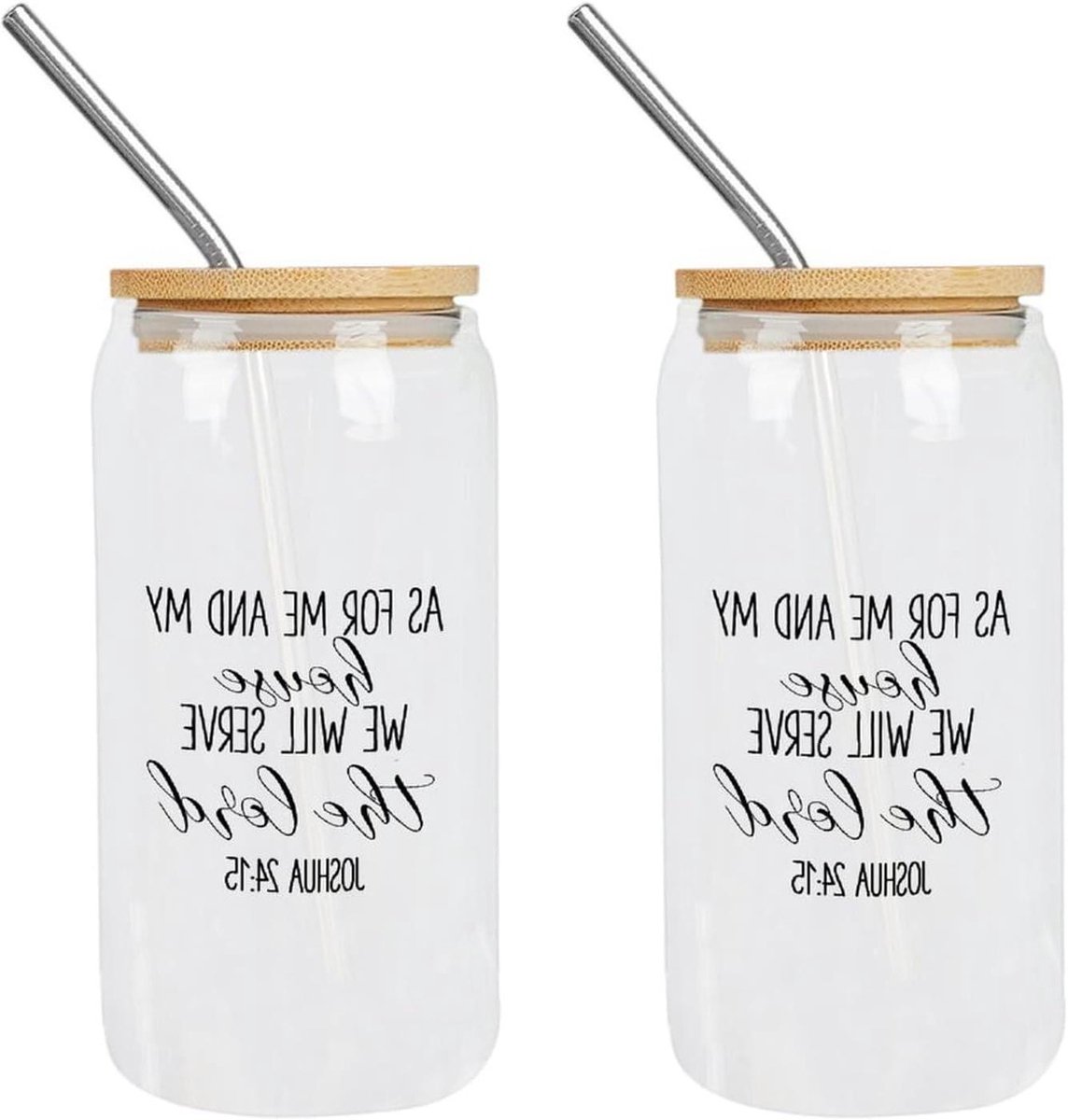 Glazen Bekers - Set Mokken - Dagelijks Gebruik - Met Bamboe Deksel - 470 ml - Transparant