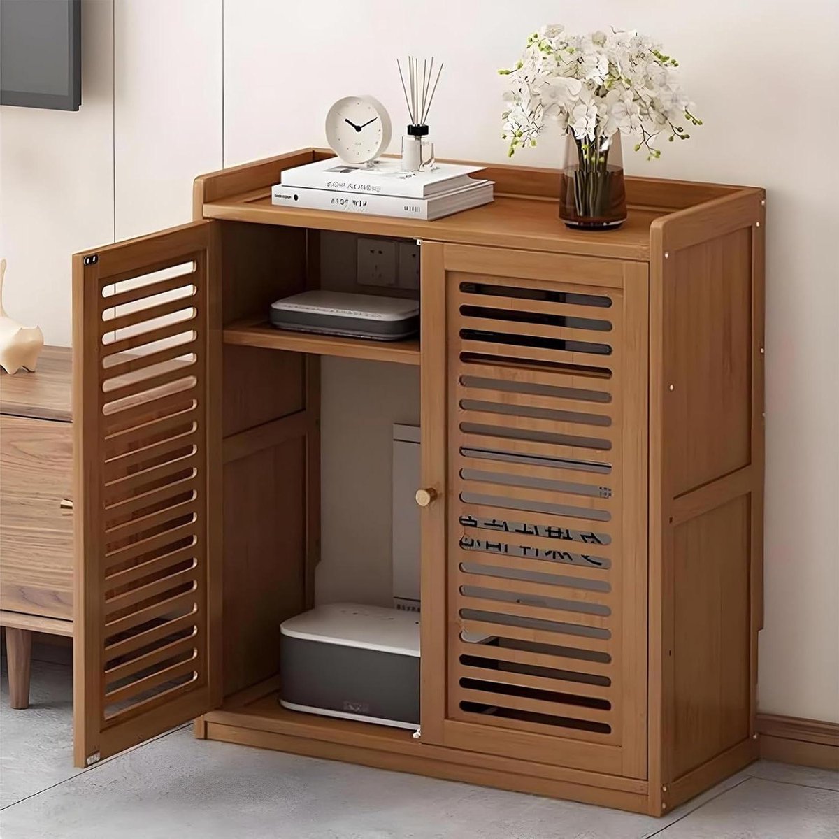 Router Opbergkast - Modem Organizer - Ruimte Organiseren - Geventileerde Structuur - 67 tot 97 cm - Bruin
