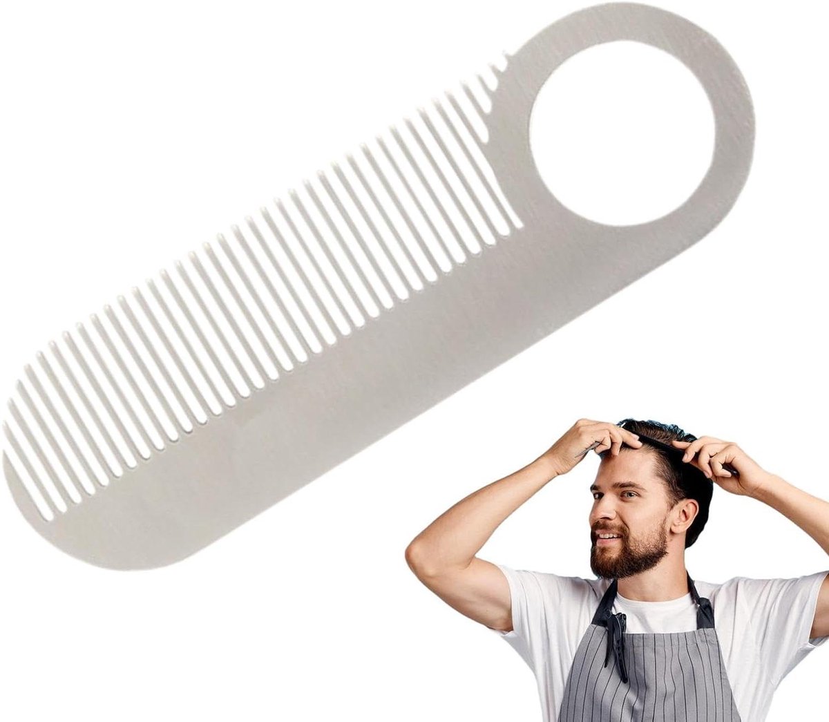 Baardkam - Pocket Kam - Baard Verzorging - Roestvrij Staal - 10 cm - Zilver