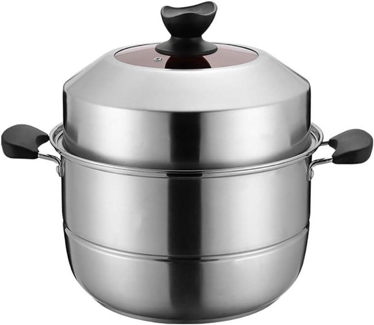 Stoompan Soepketel - Dubbele Laags - Gezond Koken - Geschikt Diverse Vuren - 28-34 cm - Zilverkleurig